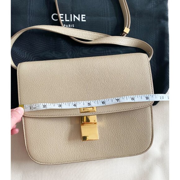 Celine Medium Box Bag in "Dune" Grained Goatskin Leather with Gold Hardware - Picture 11 of 13